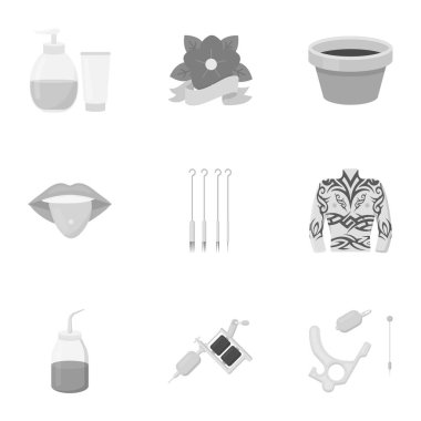 Tattoo studio tek renkli bir tarzda Icons set. Tattoo studio vektör simge stok çizim büyük toplama