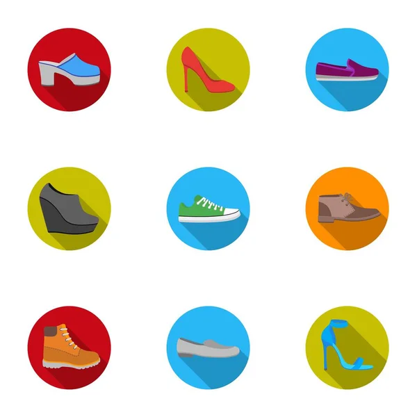 Los zapatos establecen iconos en estilo plano. Gran colección de zapatos vector símbolo stock ilustración — Vector de stock