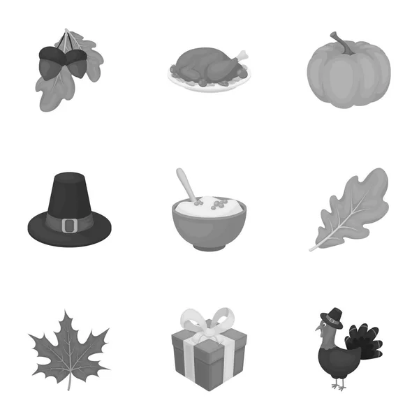 Canadian Thanksgiving Day set icons in monochrome style. Big collection of canadian Thanksgiving Day vector symbol stock illustration — Stock Vector