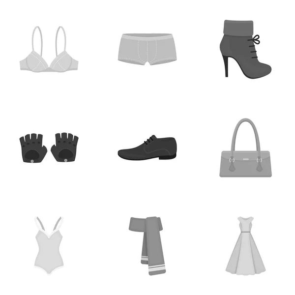 Ensemble de vêtements icônes dans un style monochrome. Grande collection de vêtements vectoriel symbole illustration stock — Image vectorielle