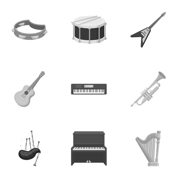 Instrumenty muzyczne zestaw ikon w monochromatycznym stylu. Duży zbiór instrumentów muzycznych wektor symbol ilustracji — Wektor stockowy