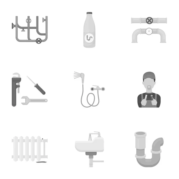 Ensemble de plomberie icônes en style monochrome. Grande collection de plomberie vectoriel symbole illustration stock — Image vectorielle