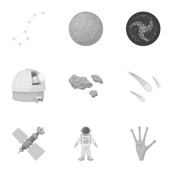 Conjunto de ícones de espaço em estilo monocromático. Grande coleção de espaço vetor símbolo estoque ilustração — Vetor de Stock
