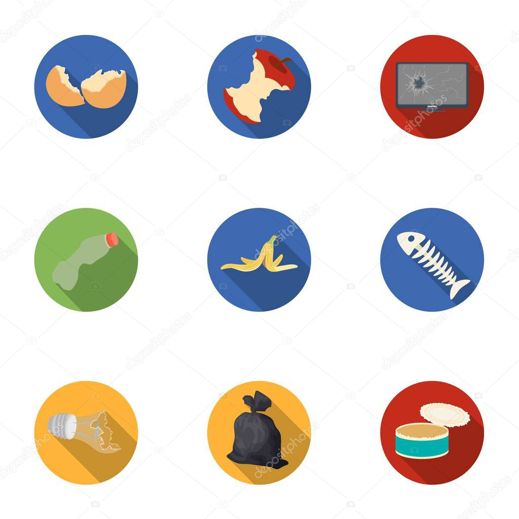 Trash and garbage set icons in flat design. Big collection of trash and garbage vector symbol stock illustration