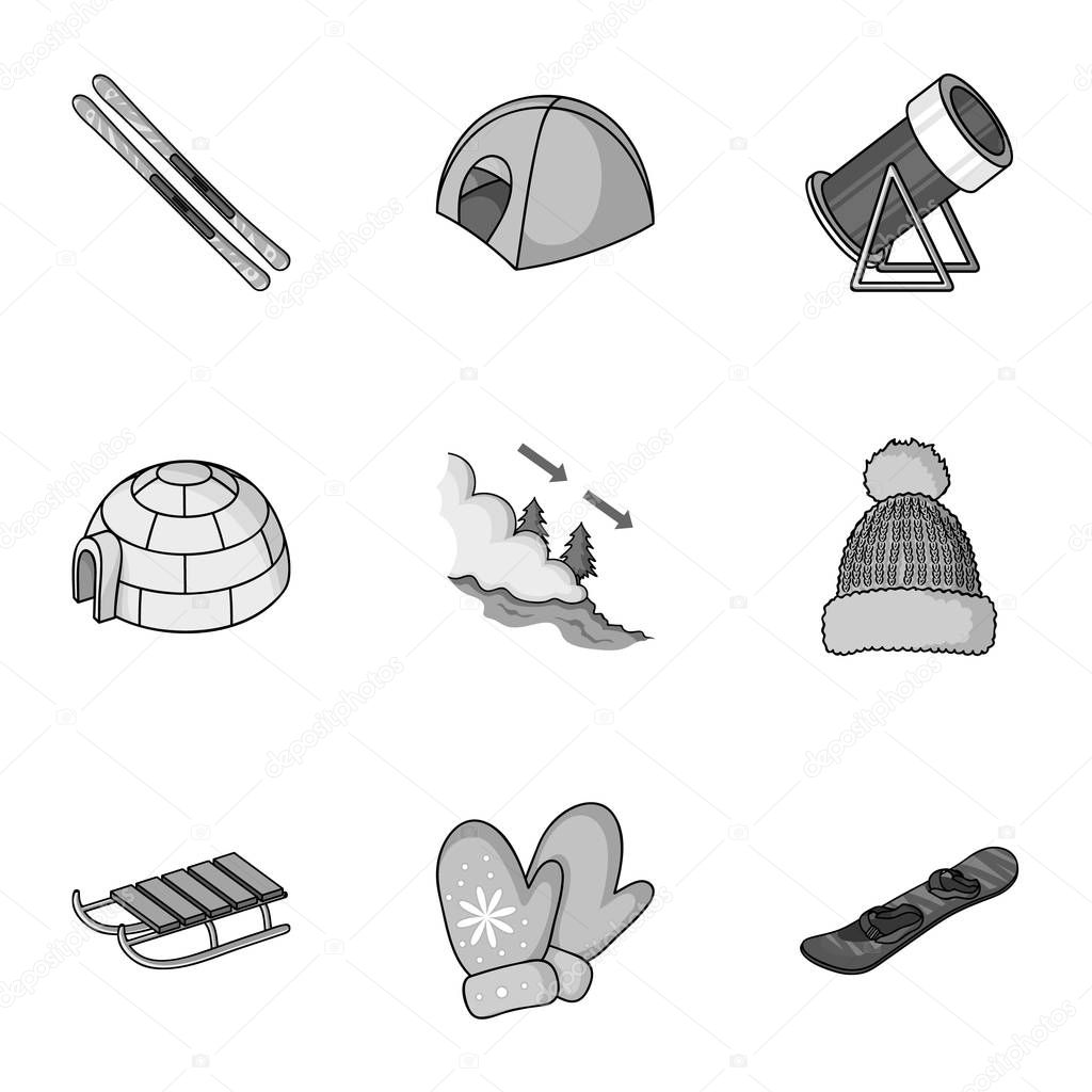 Ski resort set icons in monochrome style. Big collection of ski resort vector symbol stock illustration