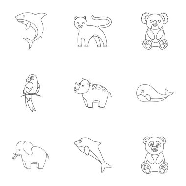 Hayvanlar simgeleri anahat stilinde ayarlayın. Büyük hayvanlar topluluğu sembol stok illüstrasyon vektör