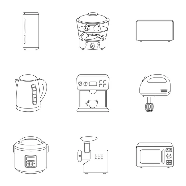 Los electrodomésticos establecen iconos en estilo de contorno. Gran colección de electrodomésticos vector símbolo stock ilustración — Vector de stock