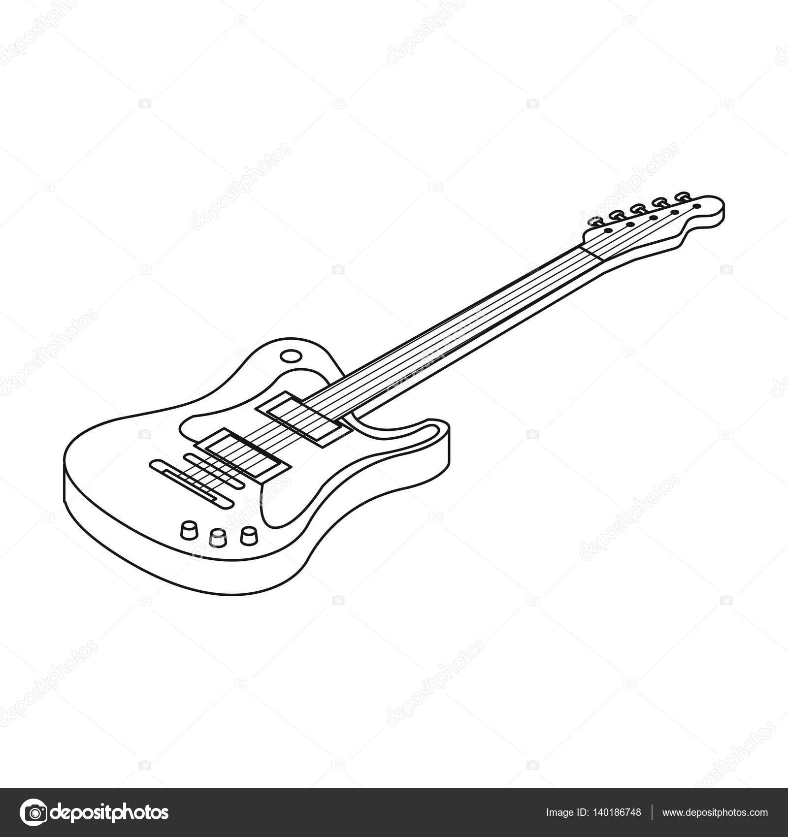 Icono de guitarra eléctrica en estilo de contorno aislado sobre fondo