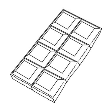 Beyaz arka plan üzerinde izole anahat tarzı çikolata simgesi. Çikolatalı tatlılar hisse senedi vektör çizim sembolü.
