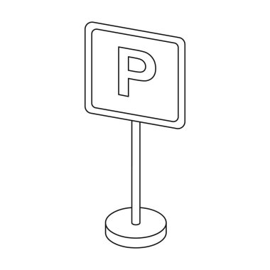 Anahat tarzı beyaz arka plan üzerinde izole işareti simgesi otopark. Park bölgesi sembol stok vektör çizim.