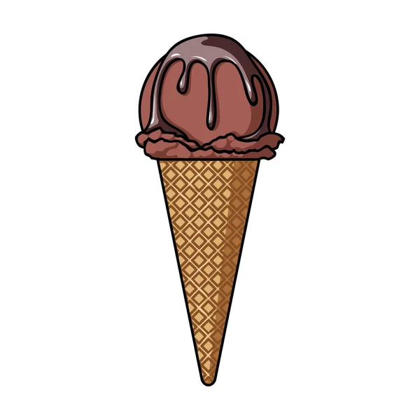 Ice cream in wafel kegel pictogram in cartoon stijl geïsoleerd op een witte achtergrond. Ijs symbool voorraad vectorillustratie. — Stockvector