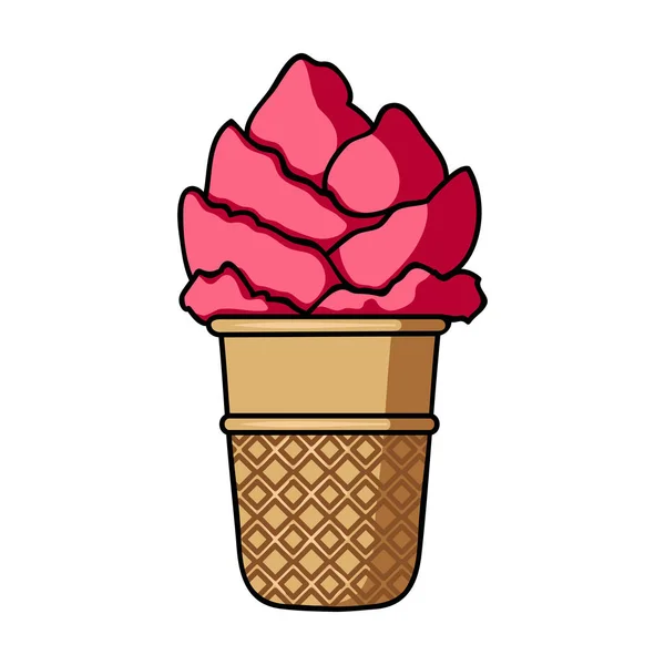 Gelato in cialda icona tazza in stile cartone animato isolato su sfondo bianco. Illustrazione vettoriale del simbolo del gelato . — Vettoriale Stock