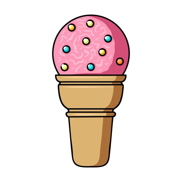 Glass i våffla cup ikonen i tecknad stil isolerad på vit bakgrund. Ice cream symbol lager vektorillustration. — Stock vektor