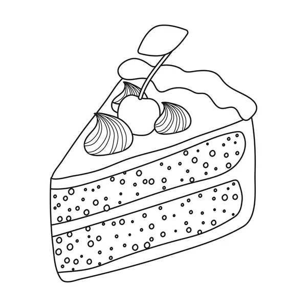 Rebanada del icono de la torta de chocolate en el estilo de contorno aislado sobre fondo blanco. Postres de chocolate símbolo stock vector ilustración . — Vector de stock