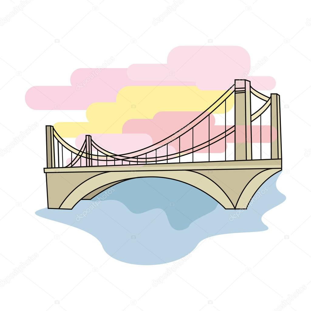 Bridge icon in cartoon style isolated on white background. Architect symbol stock vector illustration.