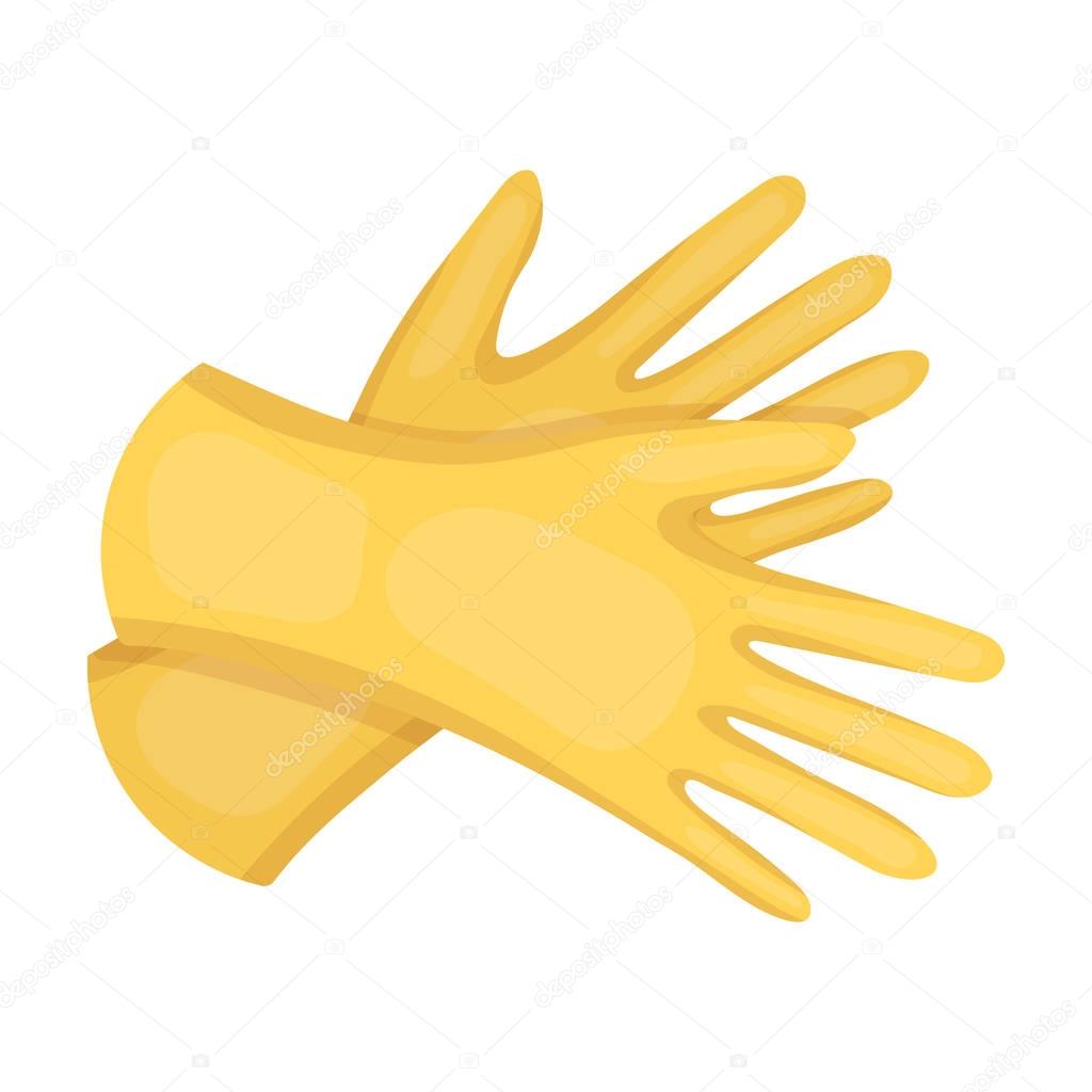 Rubber gloves icon in cartoon design isolated on white background. Cleaning symbol stock vector illustration.