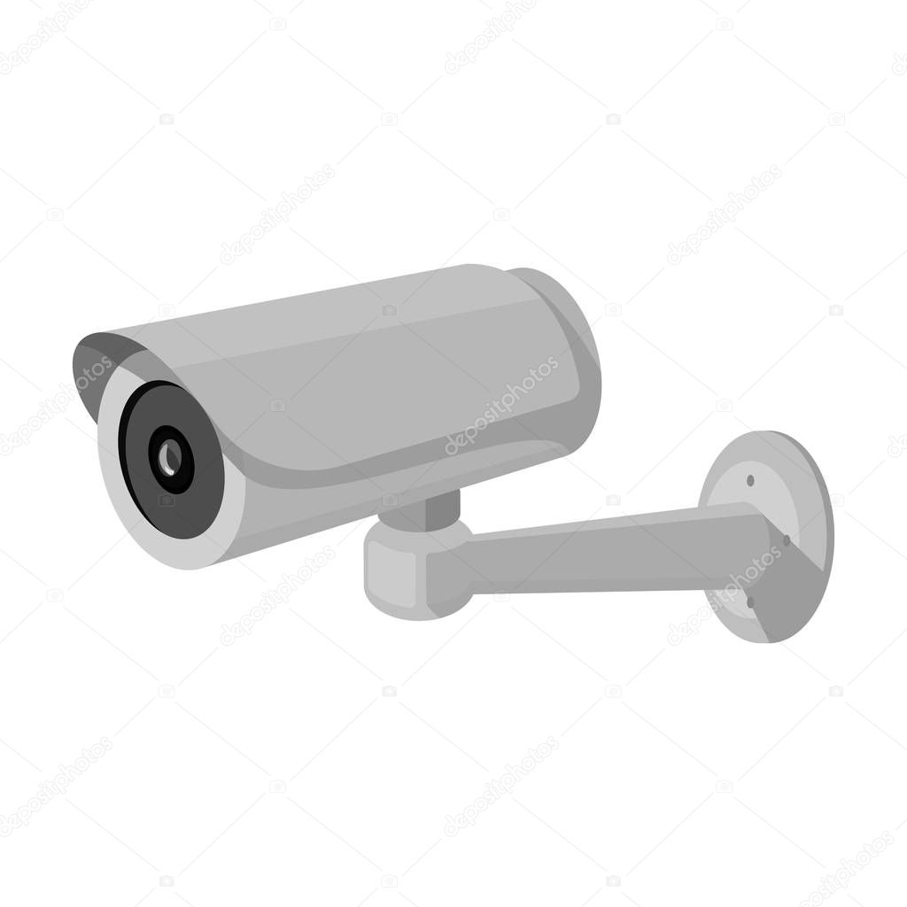 Security camera icon in monochrome design isolated on white background. Parking zone symbol stock vector illustration.