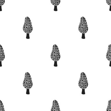 Morel simge siyah stil beyaz arka plan üzerinde izole içinde. Mantar deseni hisse senedi vektör çizim.