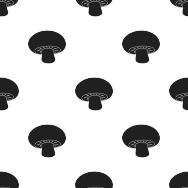 Champignon simge siyah stil beyaz arka plan üzerinde izole içinde. Mantar deseni hisse senedi vektör çizim.
