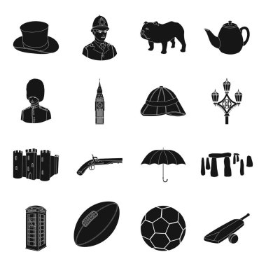 İngiltere'de ülke içinde siyah stil Icons set. İngiltere'de ülke vektör simge stok çizim büyük toplama