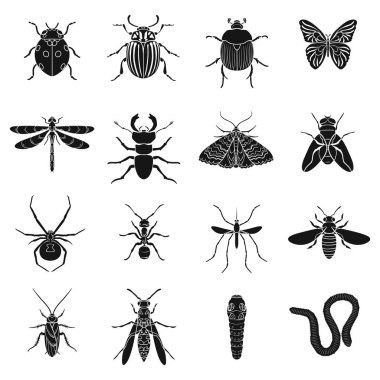 Böcekler simgeler siyah tarzında ayarlayın. Böcekler büyük toplama sembol stok illüstrasyon vektör