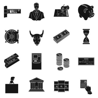 Para ve Finans simgeler siyah tarzında ayarlayın. Para ve Finans vektör simge stok illüstrasyon büyük toplama