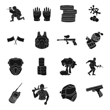 Paintball simgeler siyah tarzında ayarlayın. Paintball vektör simge stok çizim büyük toplama