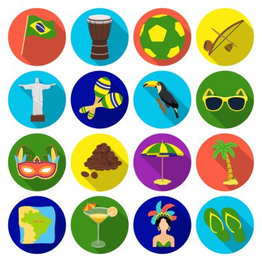 Brezilya ülke içinde düz stil Icons set. Brezilya ülke vektör simge stok çizim büyük toplama
