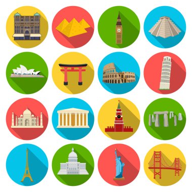 Ülke içinde düz stil Icons set. Büyük ülkeler topluluğu sembol stok illüstrasyon vektör