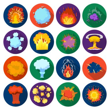 Patlamalar simgeler düz stil ayarlayın. Büyük patlamalar topluluğu sembol stok illüstrasyon vektör