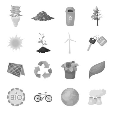 Biyoloji ve ekoloji simgeleri tek renkli bir tarzda ayarlayın. Biyoloji ve ekoloji vektör simge stok illüstrasyon büyük toplama