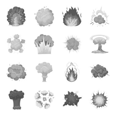 Patlamalar, tek renkli bir tarzda Icons set. Büyük patlamalar topluluğu sembol stok illüstrasyon vektör