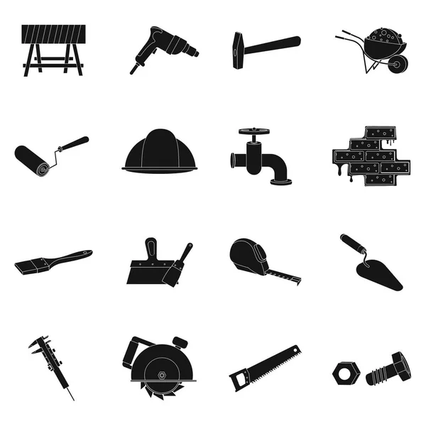 Construir e reparar ícones set em estilo preto. Grande coleção de construção e reparação vetor símbolo estoque ilustração —  Vetores de Stock
