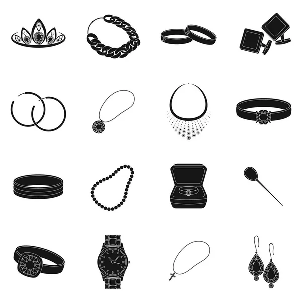 珠宝首饰和配件在黑色风格中设置图标。大集合的饰品及配件矢量符号股票图 — 图库矢量图片