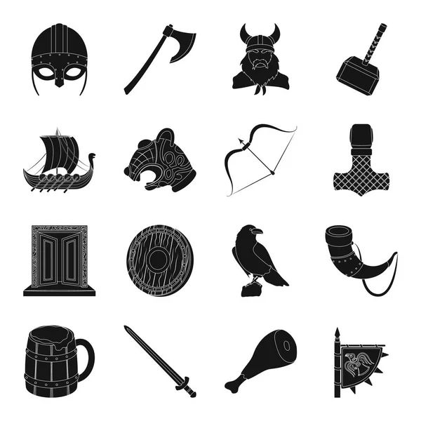Los vikingos establecen iconos en estilo negro. Gran colección de vikingos vector símbolo stock ilustración — Vector de stock