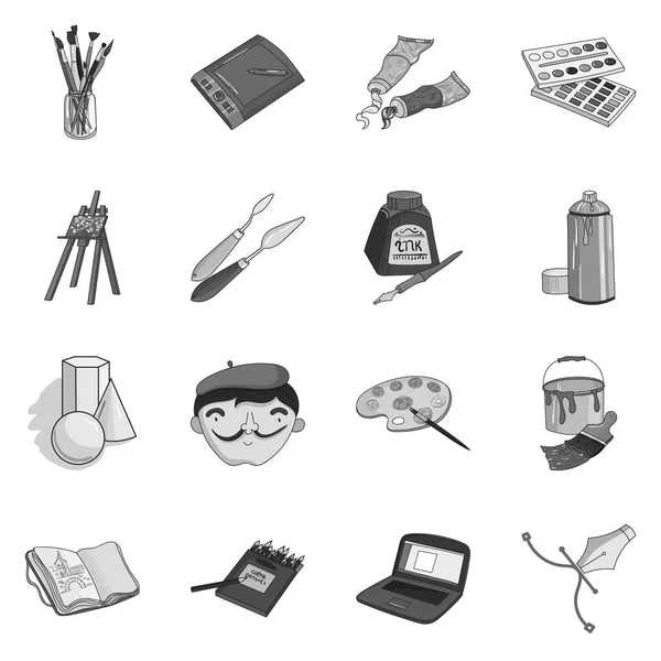 Artist and drawing set icons in monochrome style. Big collection of artist and drawing vector symbol stock illustration — Stock Vector