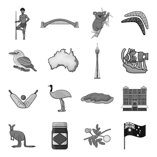 Austrália definir ícones em estilo monocromático. Grande coleção de Austrália vetor símbolo estoque ilustração — Vetor de Stock