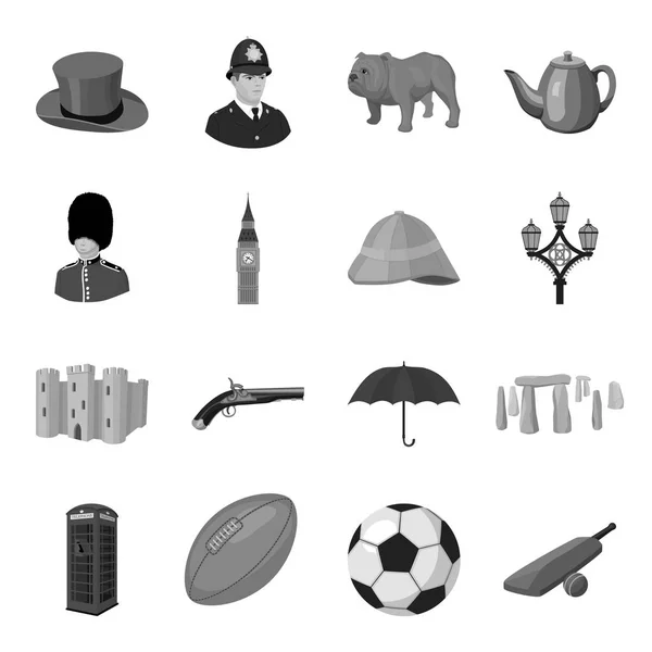Inglaterra país establece iconos en estilo monocromo. Gran colección de Inglaterra país vector símbolo stock ilustración — Vector de stock