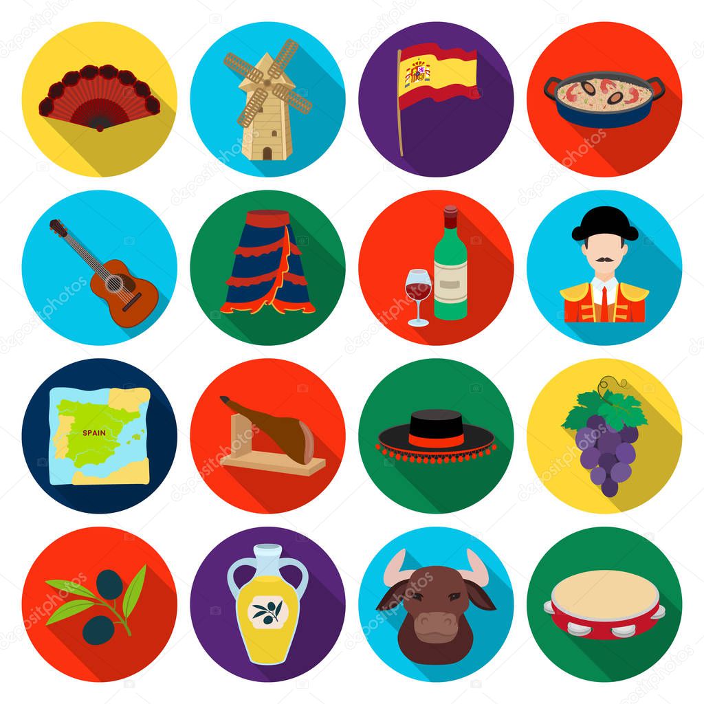 Spain country set icons in flat design. Big collection of Spain country vector symbol stock illustration
