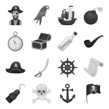 Korsanlar, tek renkli bir tarzda Icons set. Korsanlar büyük toplama sembol stok illüstrasyon vektör