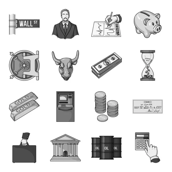 El dinero y las finanzas establecen iconos en estilo monocromo. Gran colección de dinero y finanzas vector símbolo stock ilustración — Archivo Imágenes Vectoriales