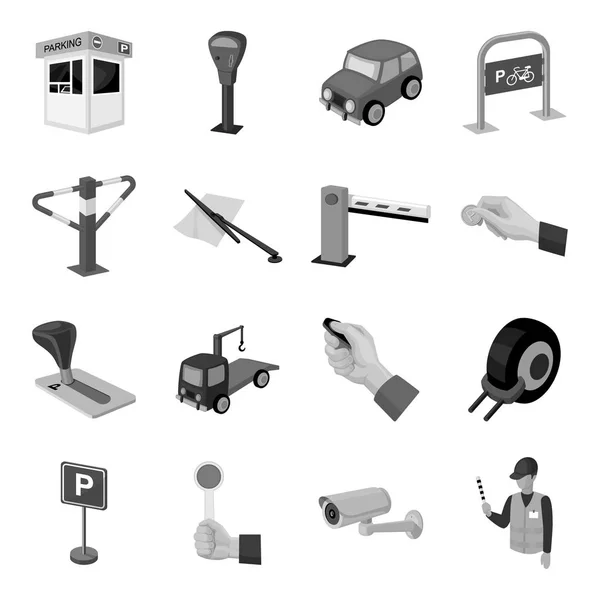 La zona de aparcamiento establece iconos en estilo monocromo. Gran colección de aparcamiento zona vector símbolo stock ilustración — Vector de stock