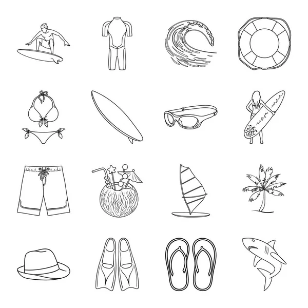 Surf establecer iconos en el estilo de contorno. Gran colección de surf vector símbolo stock ilustración — Archivo Imágenes Vectoriales