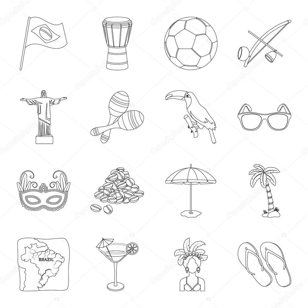 Brazil country set icons in outline style. Big collection of Brazil country vector symbol stock illustration
