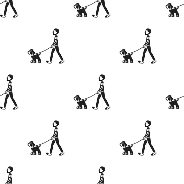 Perro paseo icono vectorial en estilo negro para web — Vector de stock