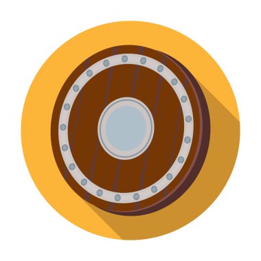 Viking kalkanın simgesini düz stil beyaz arka plan üzerinde izole. Vikingler sembol stok vektör çizim.