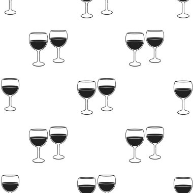 Şarap bardakları simgesinde siyah stil beyaz arka plan üzerinde izole. Romantik desen hisse senedi vektör çizim.
