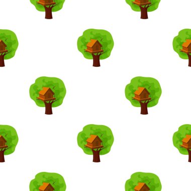 Ağaç evi simgesi beyaz arka plan üzerinde izole karikatür tarzı. Bahçe desen hisse senedi vektör çizim oynamak.