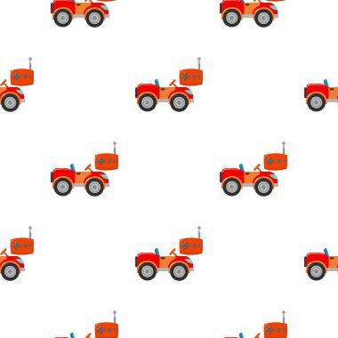 RC araba simgesi beyaz arka plan üzerinde izole karikatür tarzı. Bahçe desen hisse senedi vektör çizim oynamak.