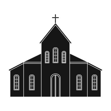 Kilise simge siyah stil beyaz arka plan üzerinde izole içinde. Cenaze töreni sembol stok vektör çizim.
